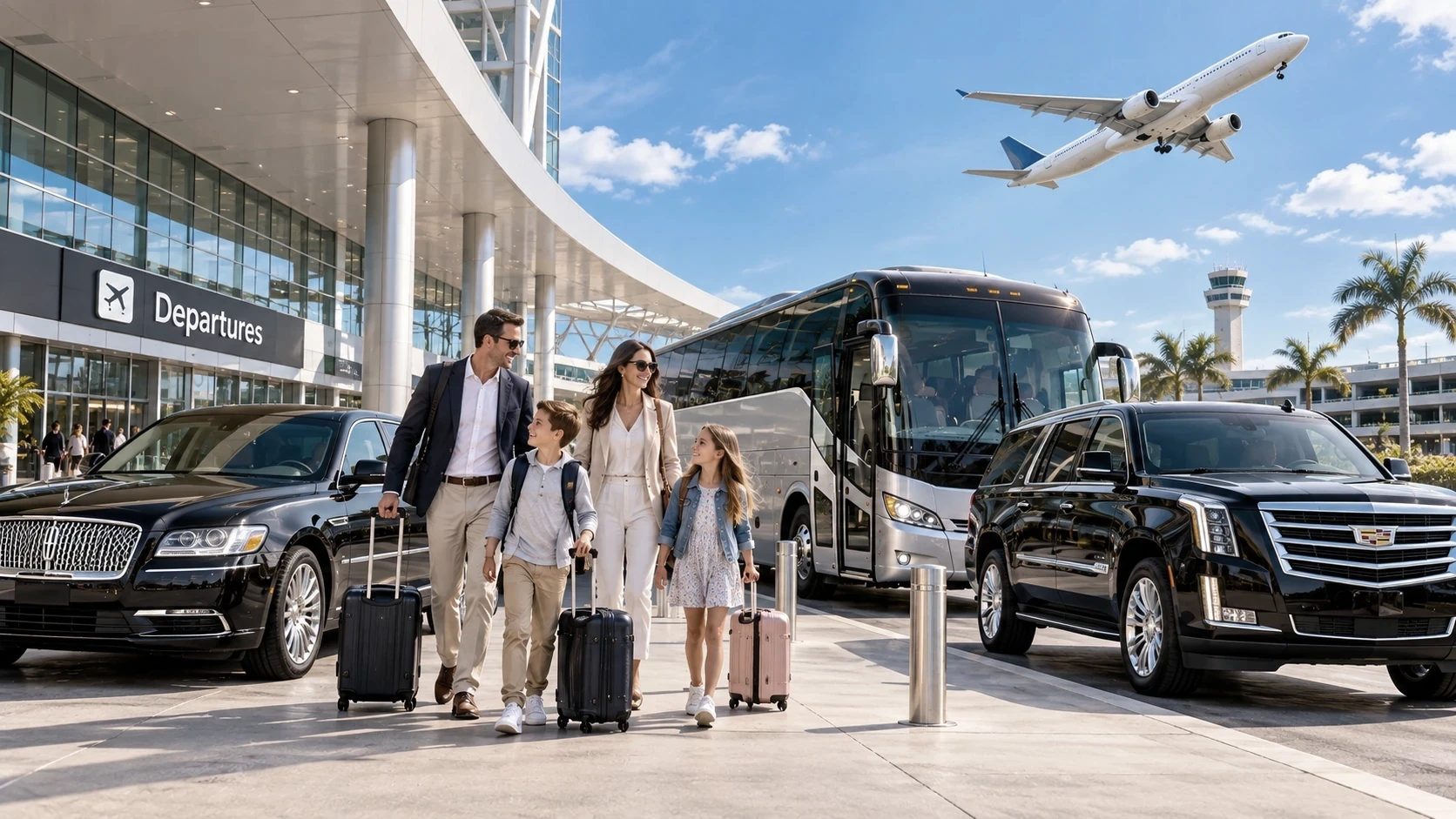 Group charter transportation at a Austin area airport